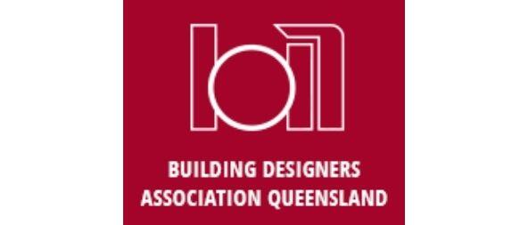 Logo of the Building Designers Association Queensland. The design features stylized initials "bd" in white on a maroon square background, with "Building Designers Association Queensland" written below in white capital letters to welcome and unify its members.